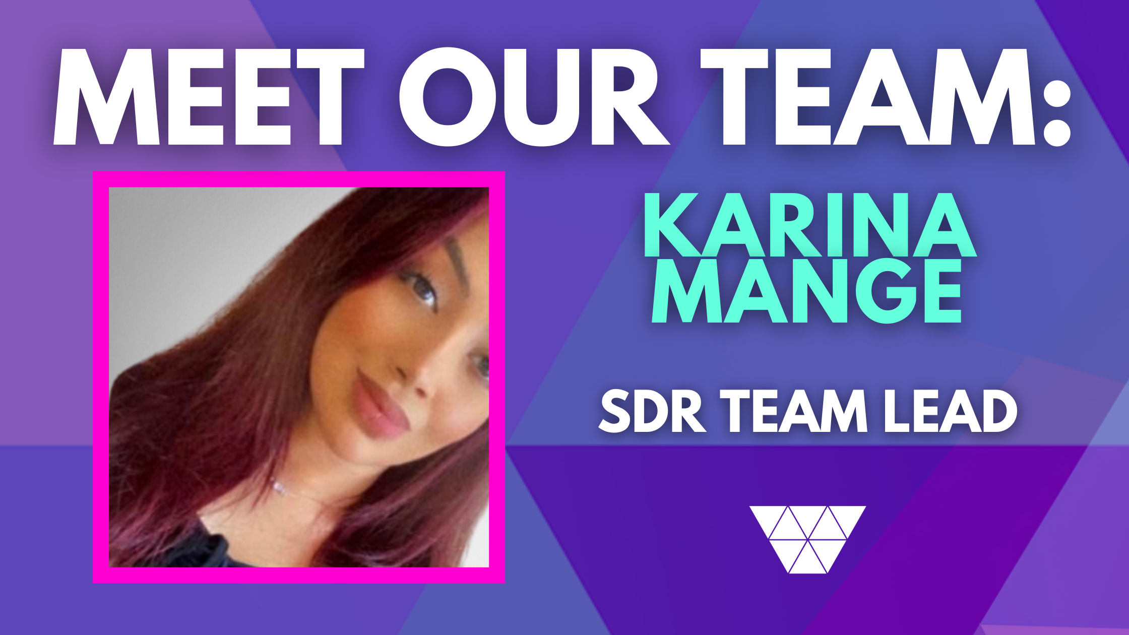 image of Karina Manage, SDR team lead in a purple and pink box