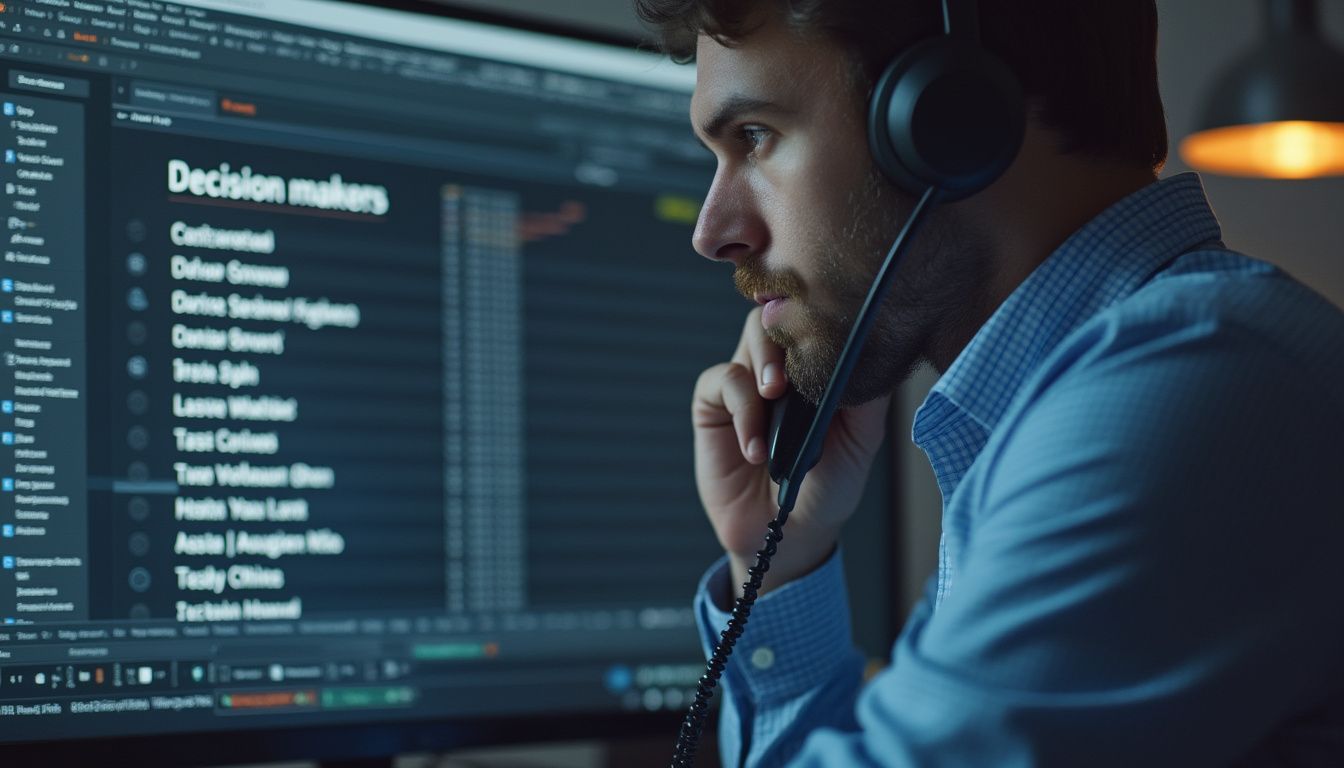 Man analyzing decision makers list on computer screen