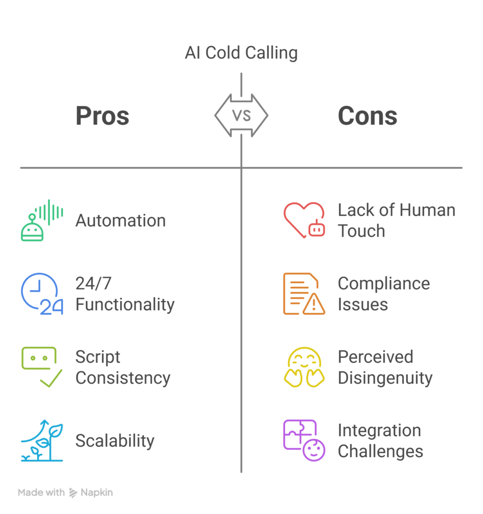 AI cold calling pros and cons infographic comparison