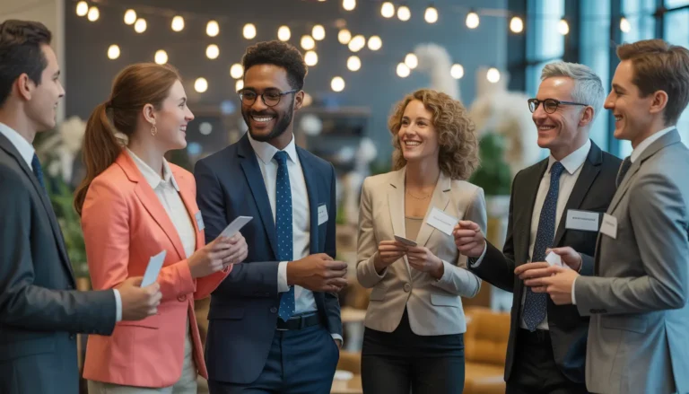 Diverse group of professionals networking at business event