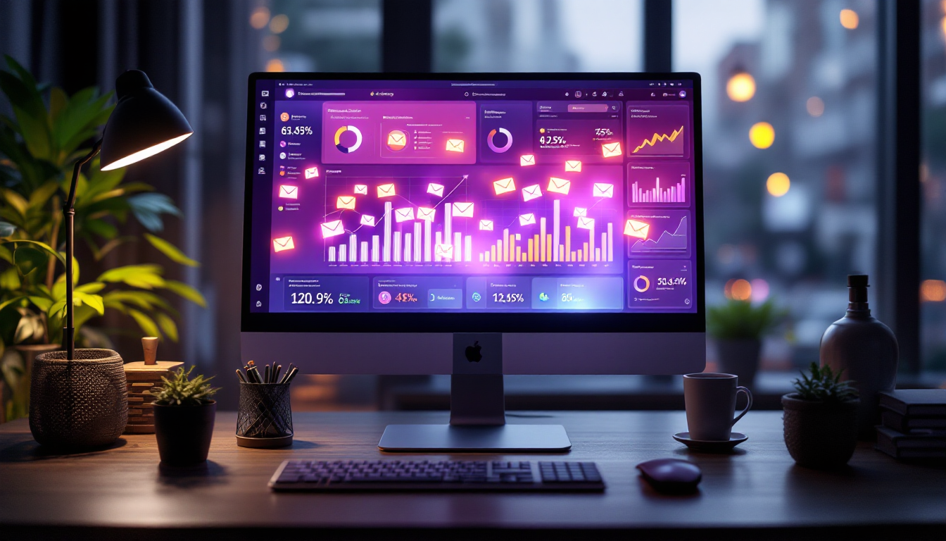 Computer screen displaying colorful data analytics dashboard