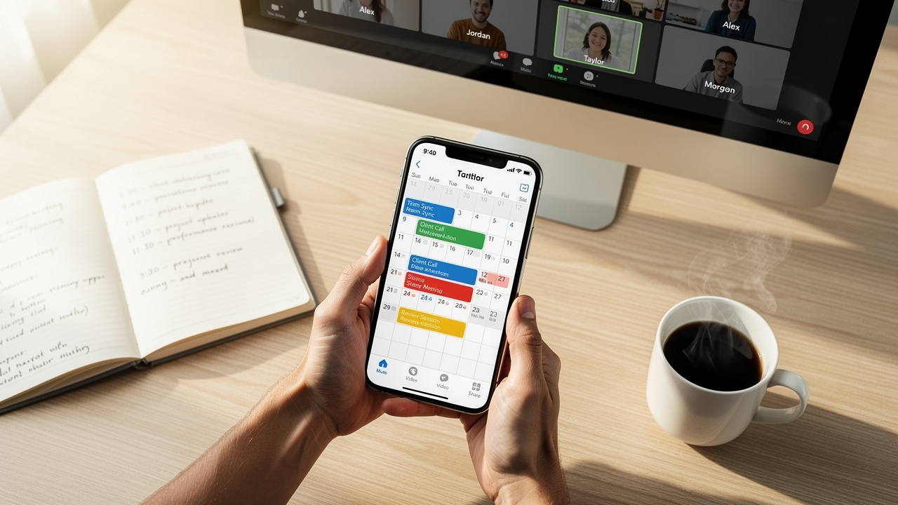 Professional managing B2B sales appointments on digital calendar system