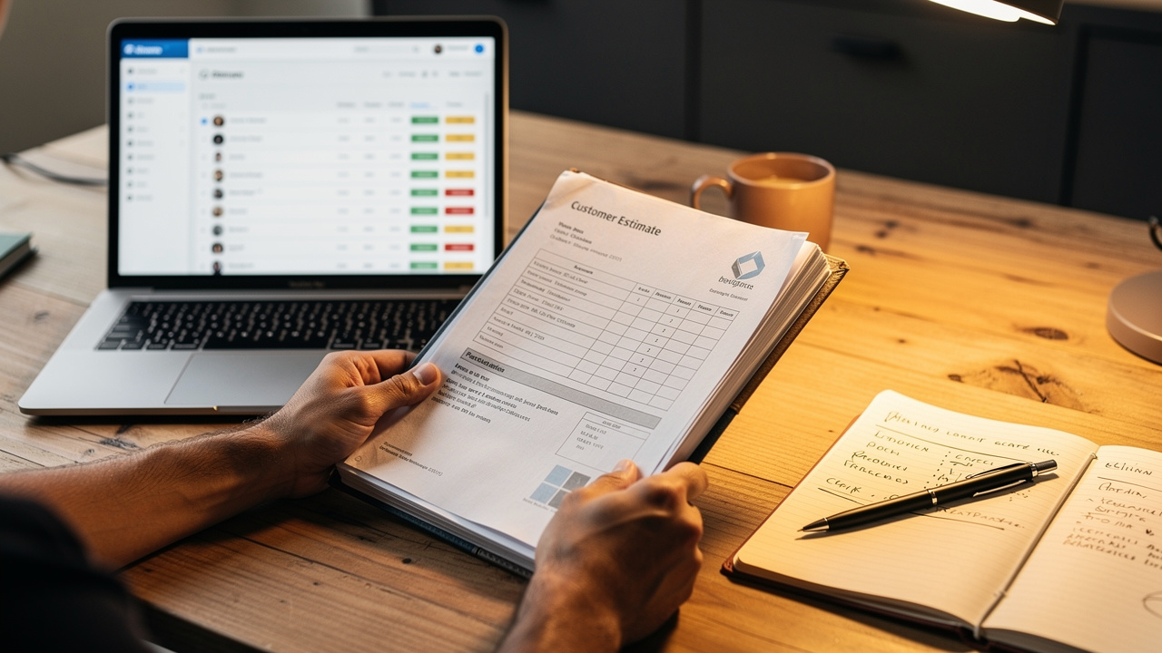 Sales professional reviewing unconverted home improvement quotes for rehash calls