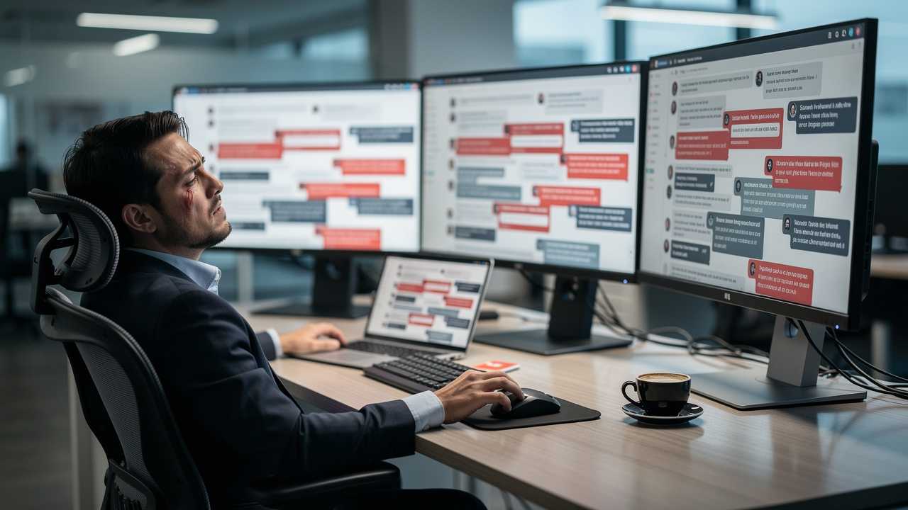 Overwhelmed business professional ignoring generic automated sales emails