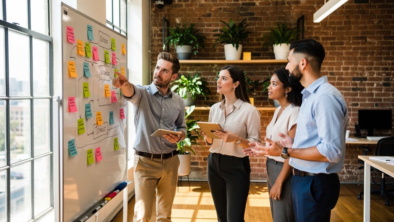 Sales team collaborating on a human-to-human outreach strategy