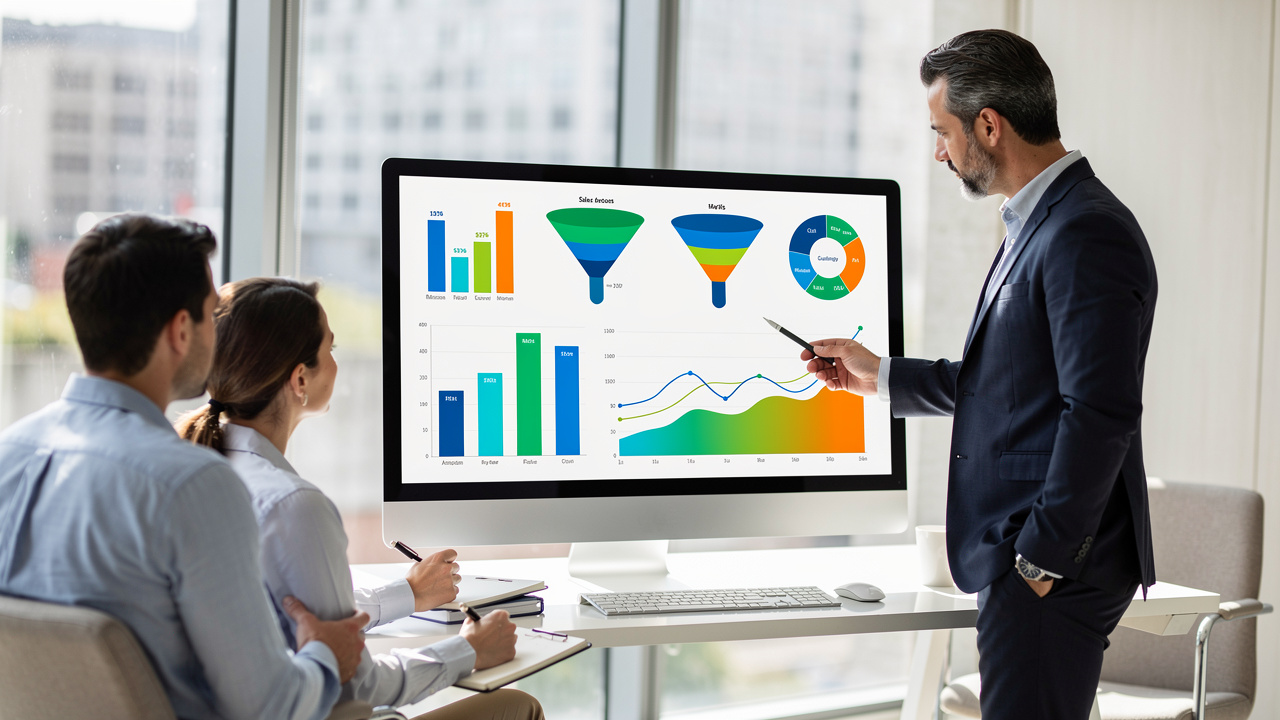 Sales team reviewing outbound metrics on analytics dashboard