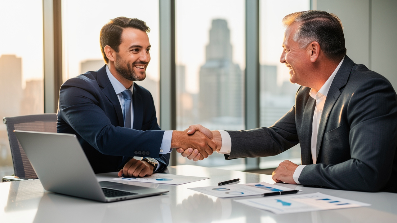 Business executives closing a qualified outbound sales meeting