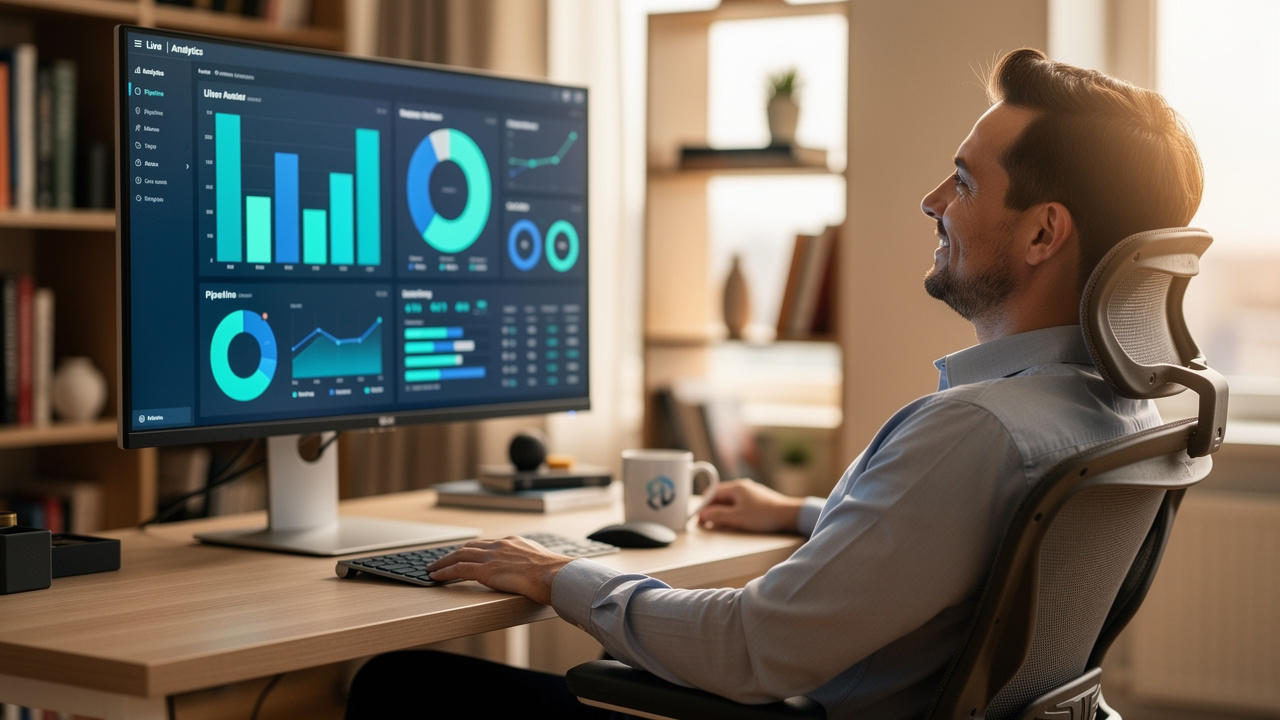 Sales manager monitoring real-time outbound prospecting pipeline dashboard