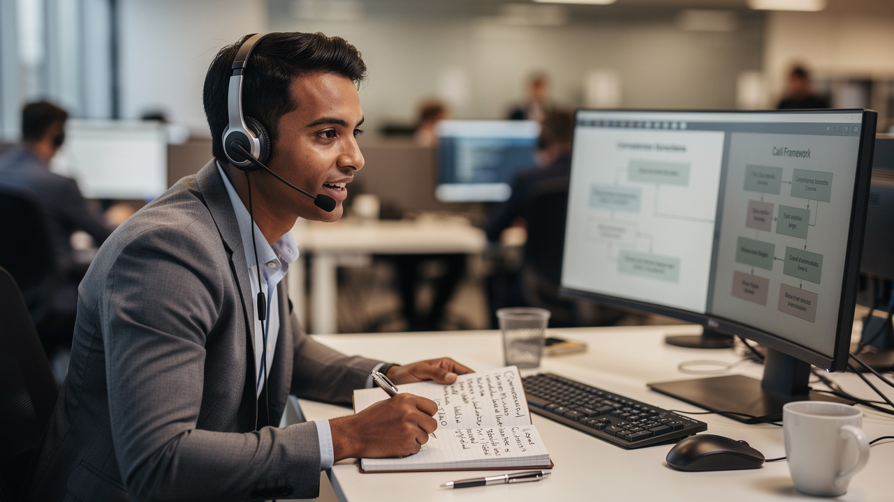 SDR using conversation framework during outbound sales call
