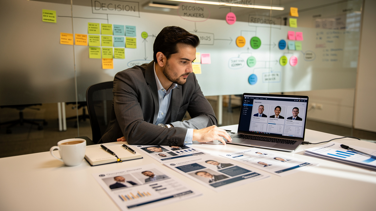 Sales professional researching target accounts and ideal customer profiles