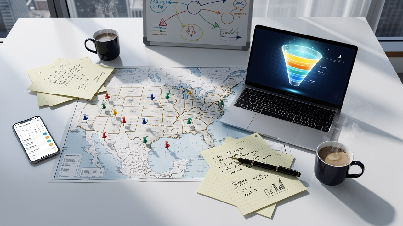 Business growth strategy planning with pipeline map and meeting calendar