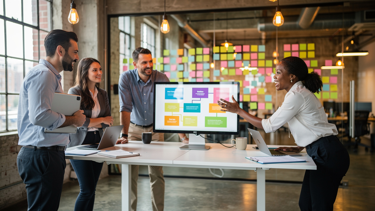 Diverse product team collaborating on B2B innovation strategy