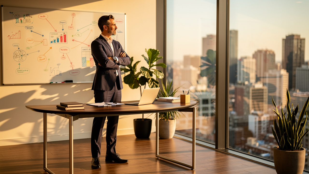 Executive leader planning competitive B2B market share growth strategy