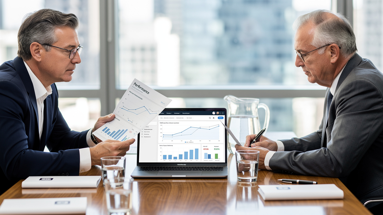 Business executives evaluating outsourced sales development partner performance