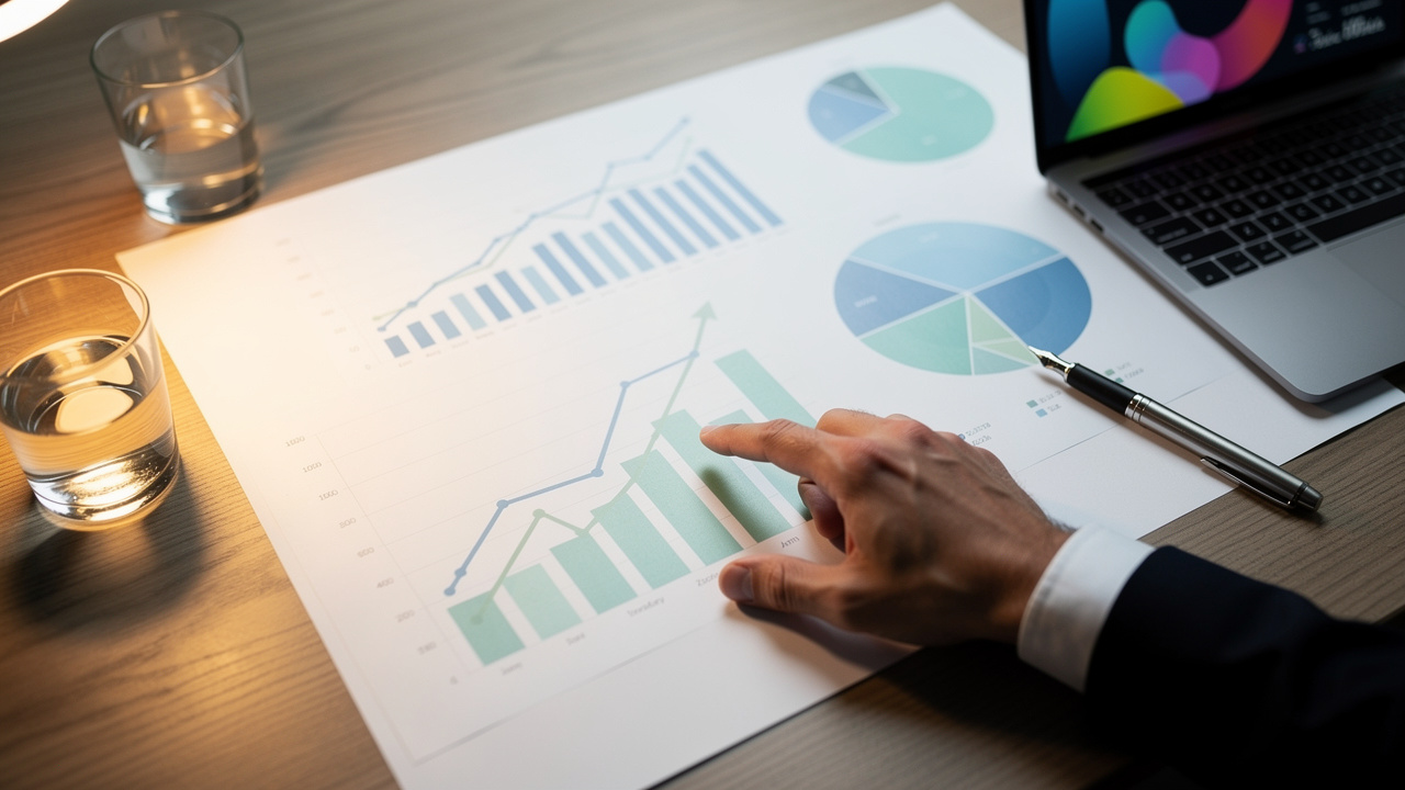 Business professional analyzing competitive market data charts