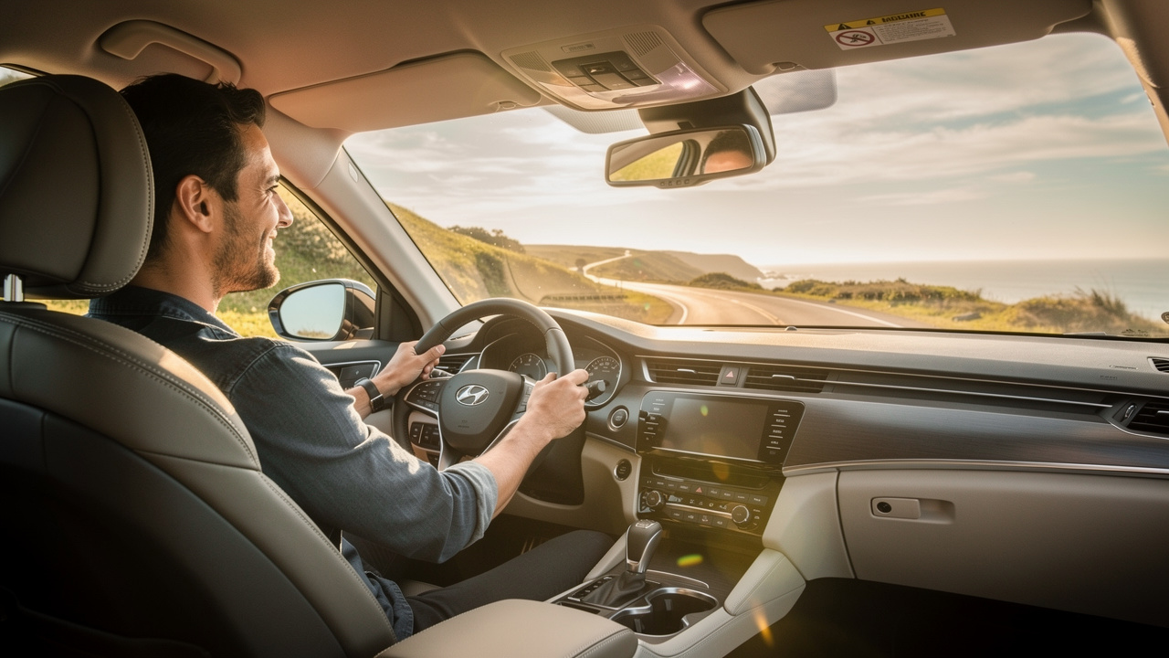 Person enjoying a low-pressure test drive on an open road