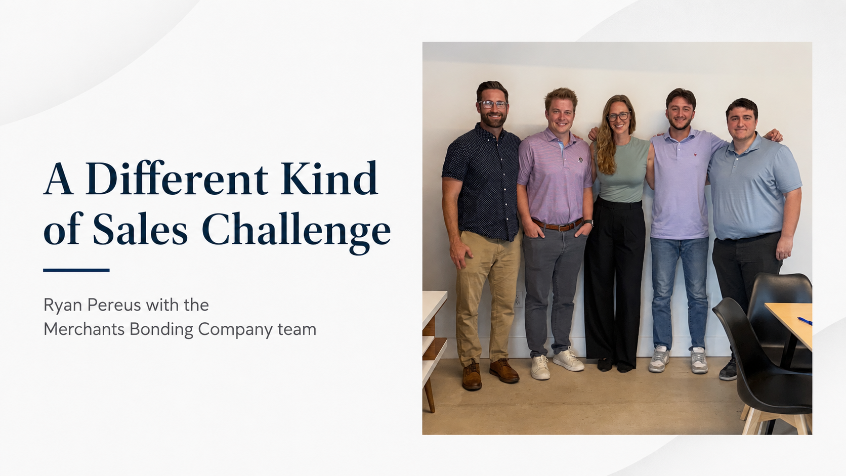 Five colleagues posing in office meeting room