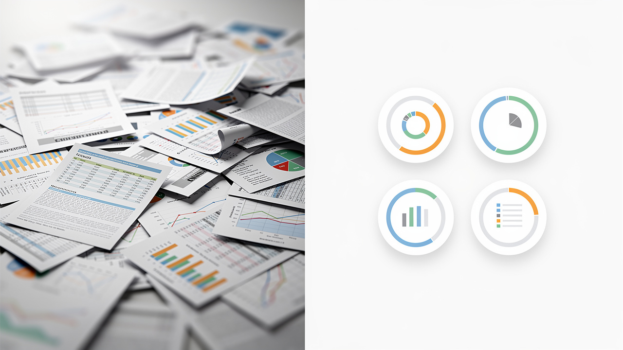 Cluttered metrics versus focused, organized dashboard comparison