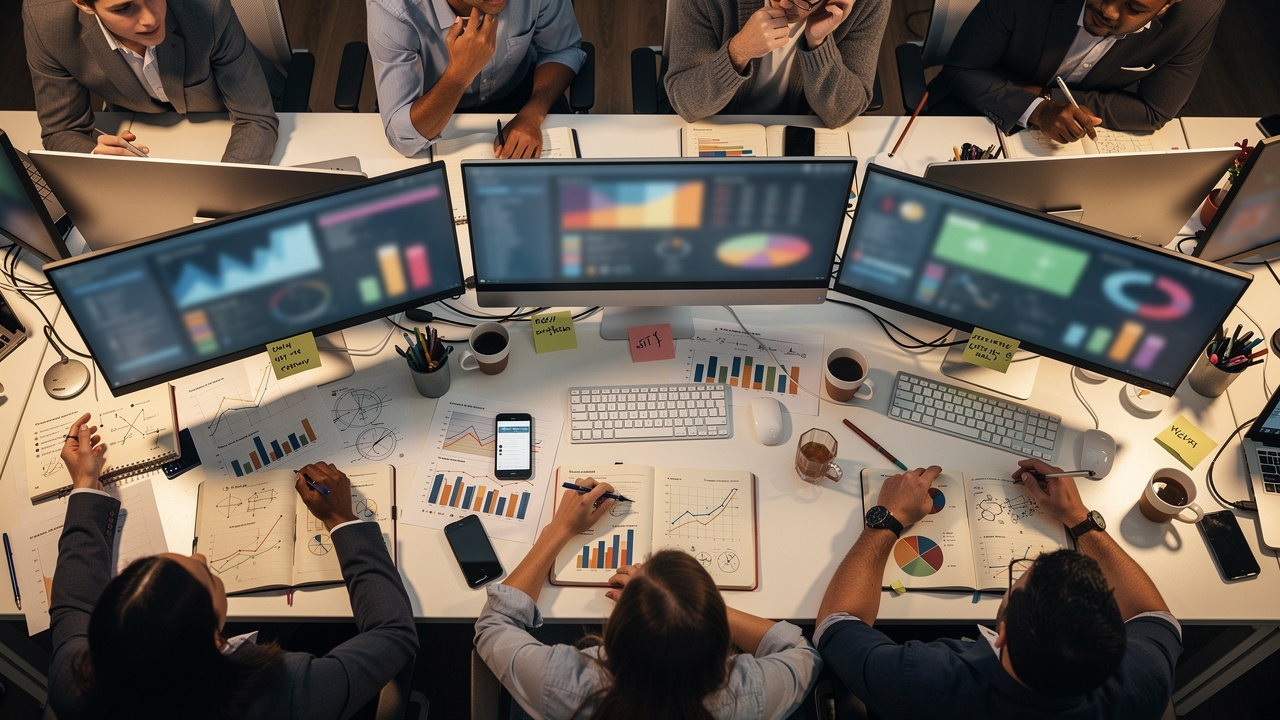 Team collaborating on marketing performance metrics and pipeline impact