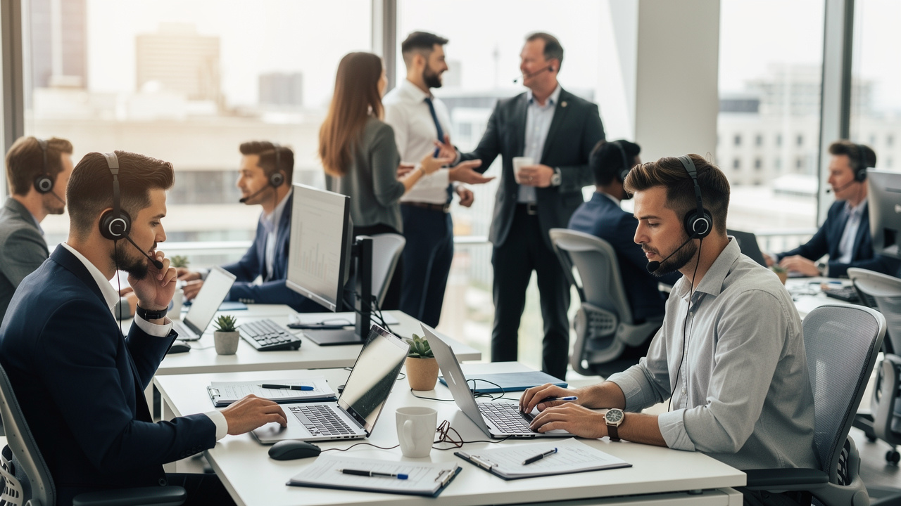 Sales team actively engaged in outbound prospecting calls and email outreach activities
