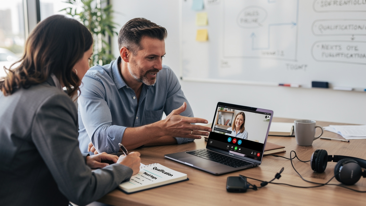 Sales manager coaching rep on improved qualification and objection handling