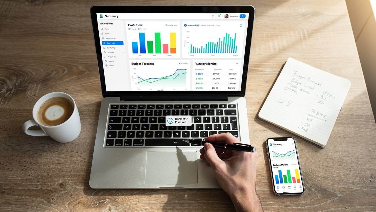 Financial dashboard displaying cash flow and budget projections