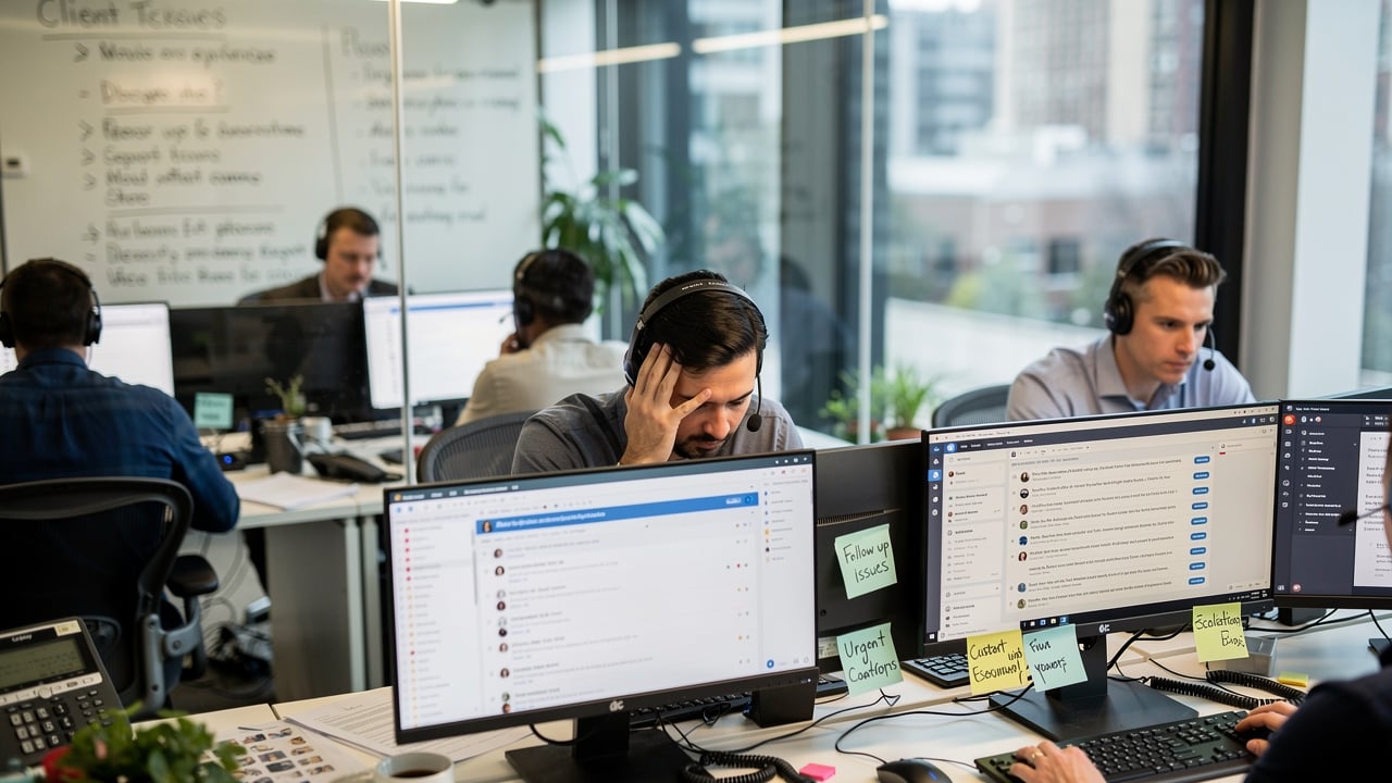 Team members managing multiple customer support requests