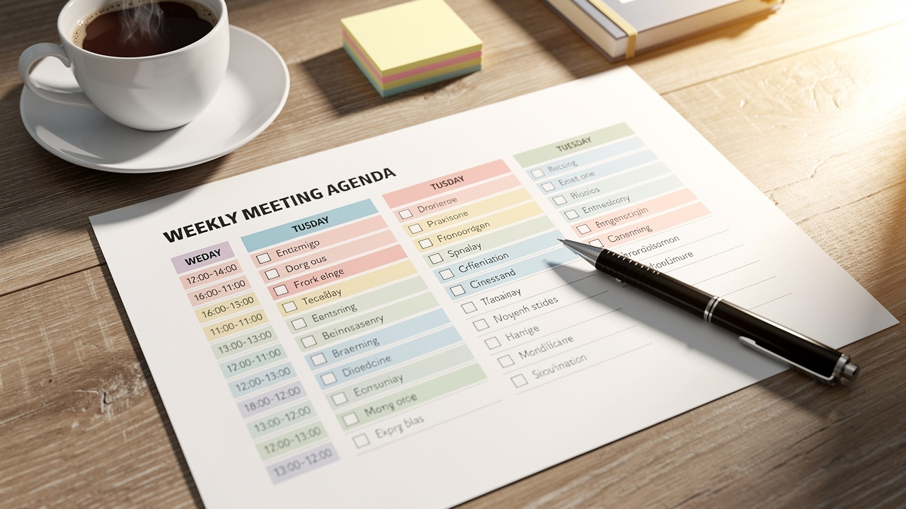 Weekly leadership meeting agenda template with time segments