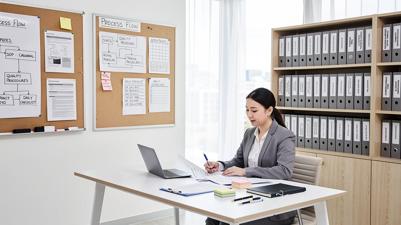 Documented processes and written procedures in organized workspace