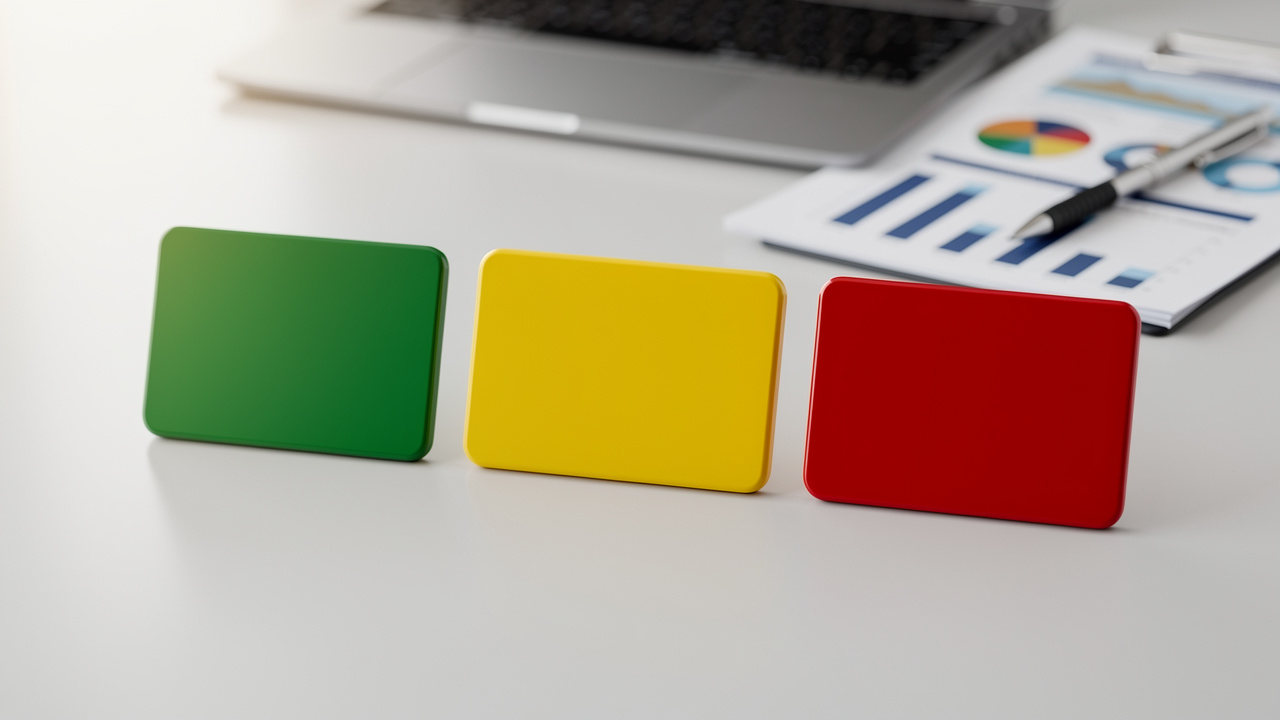 Red, yellow, and green status indicators for metrics review