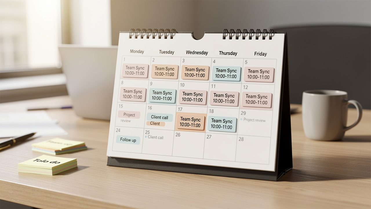 Weekly calendar showing consistent meeting times blocked out